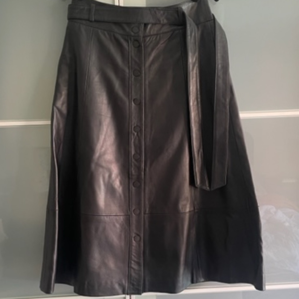 Halogen A-line Leather Skirt